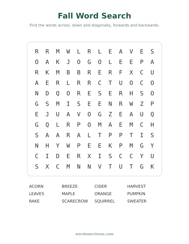 Fall word search