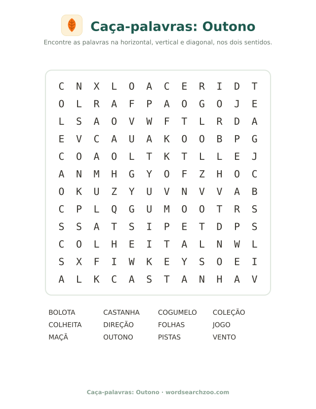 Caça-palavras: Outono