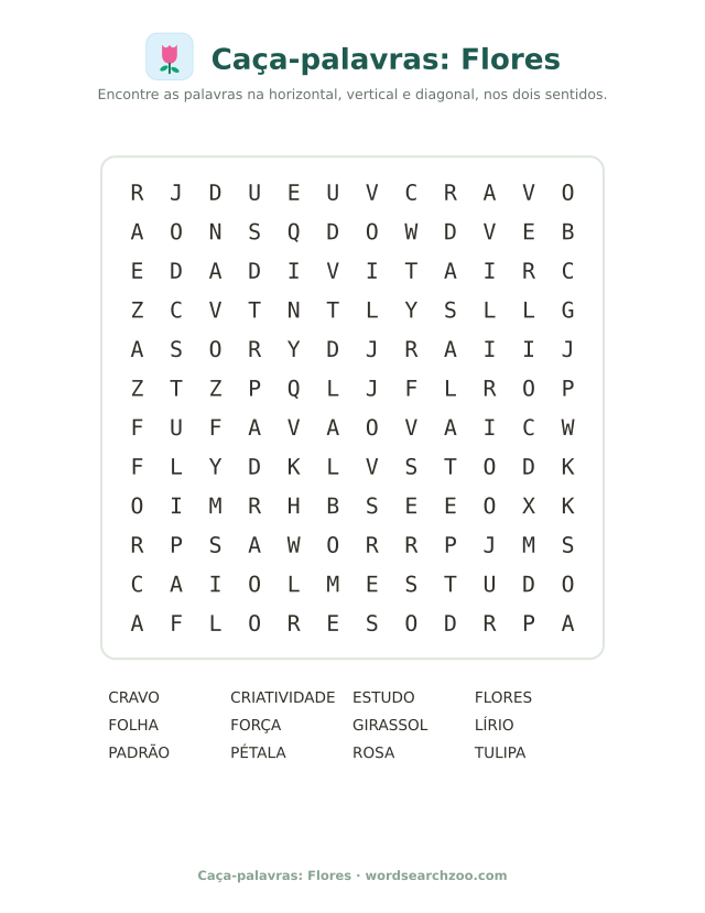 Caça-palavras: Flores