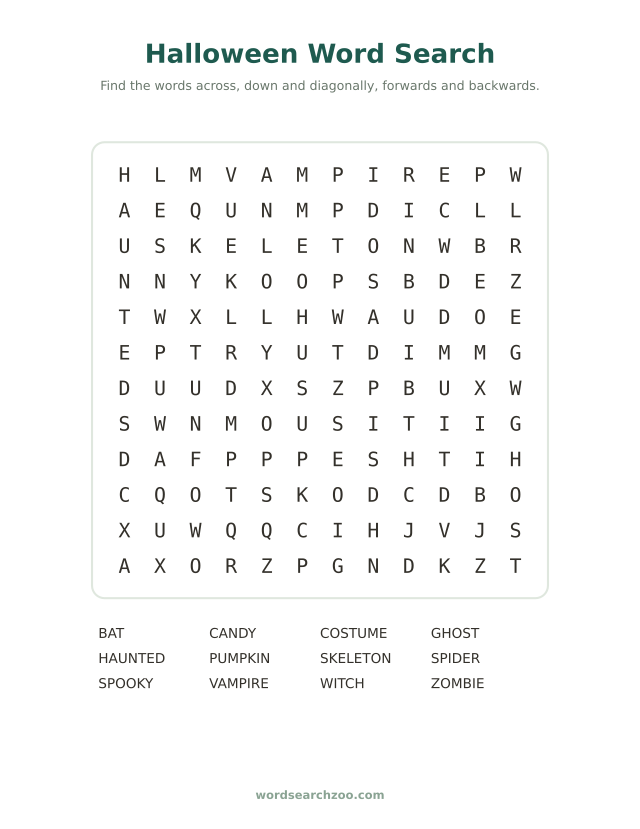 Halloween word search