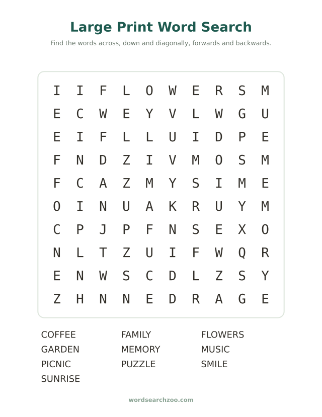 Large print word search