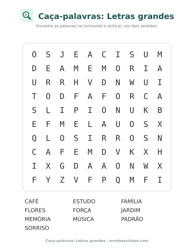 Caça-palavras: Letras grandes