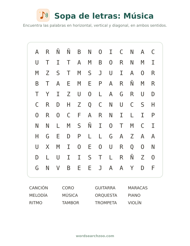 Sopa de letras de música