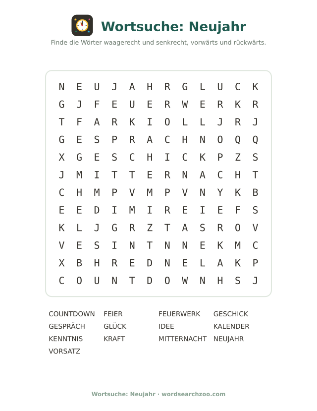Wortsuche: Neujahr