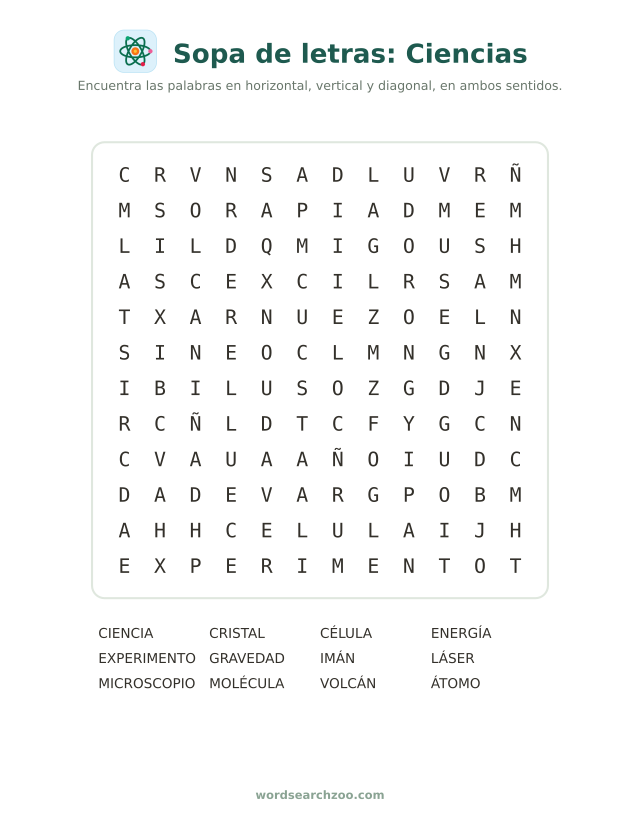 Sopa de letras de ciencias
