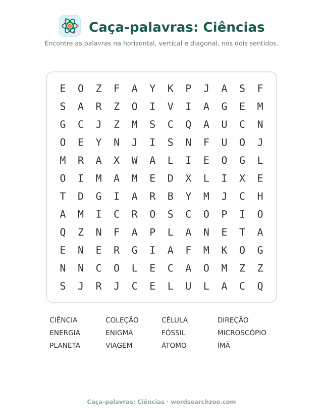 Caça-palavras: Ciências