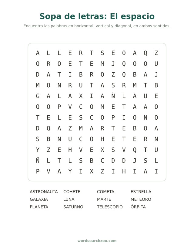 Sopa de letras del espacio
