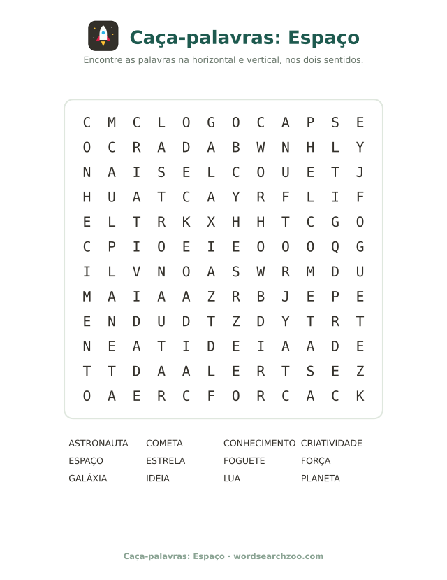 Caça-palavras: Espaço em caça-palavras para imprimir