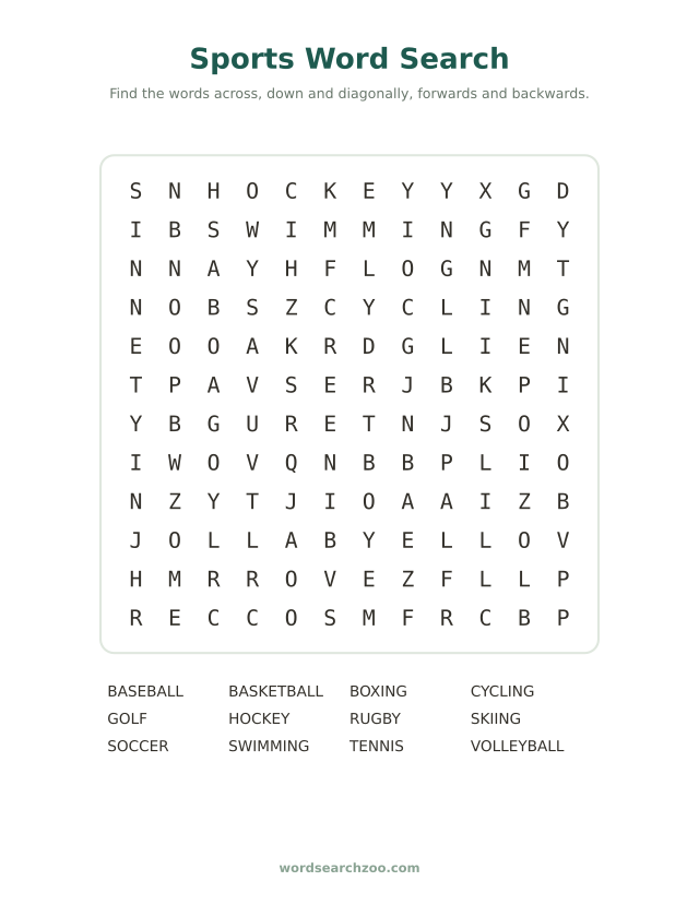 Sports word search