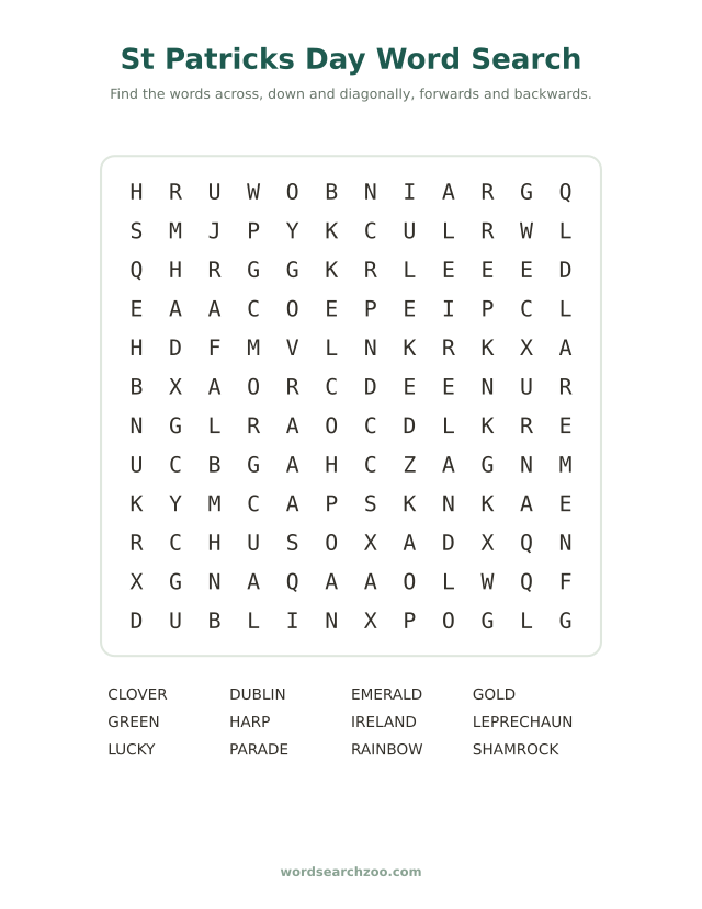 St Patricks Day word search