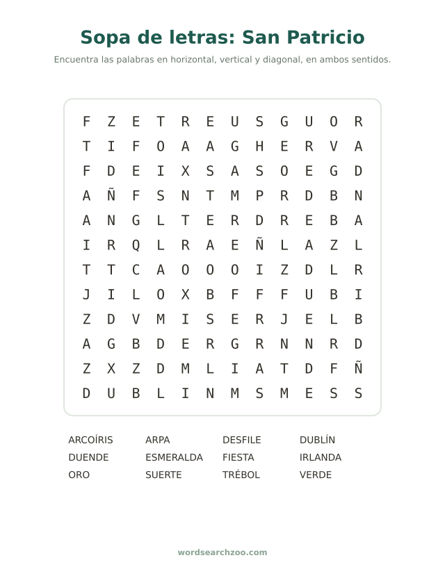 Sopa de letras de San Patricio