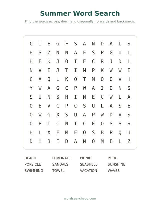 Summer word search