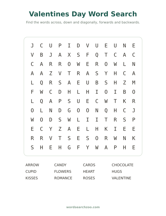 Valentines Day word search