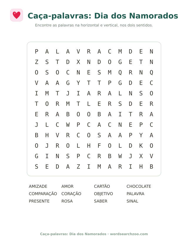 Caça-palavras: Dia dos Namorados