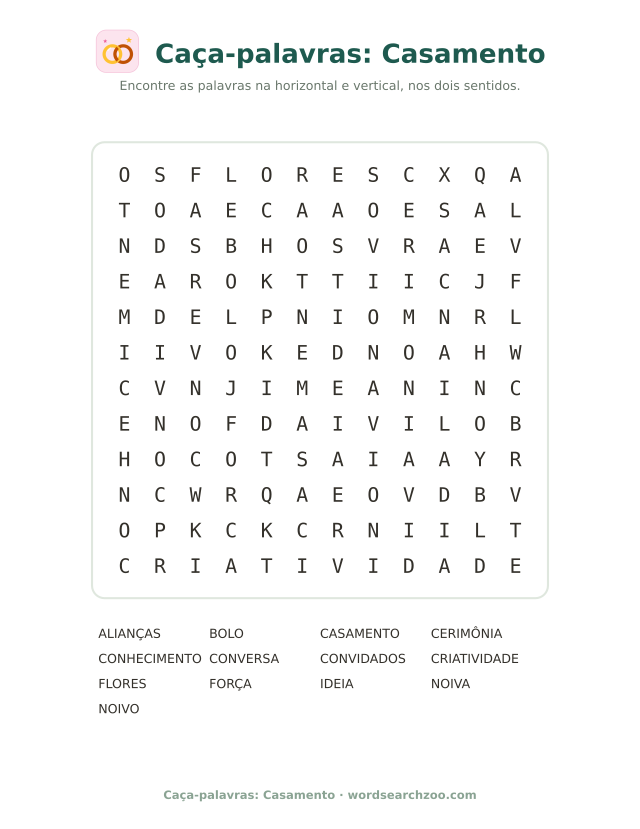 Caça-palavras: Casamento