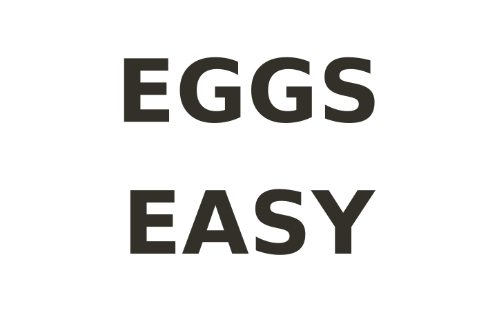Rebus puzzle: the word EGGS above the word EASY
