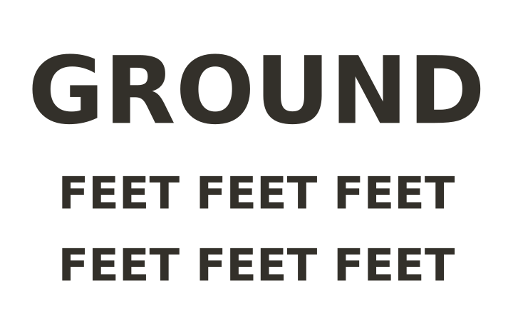 Rebus puzzle: the word GROUND above six copies of the word FEET