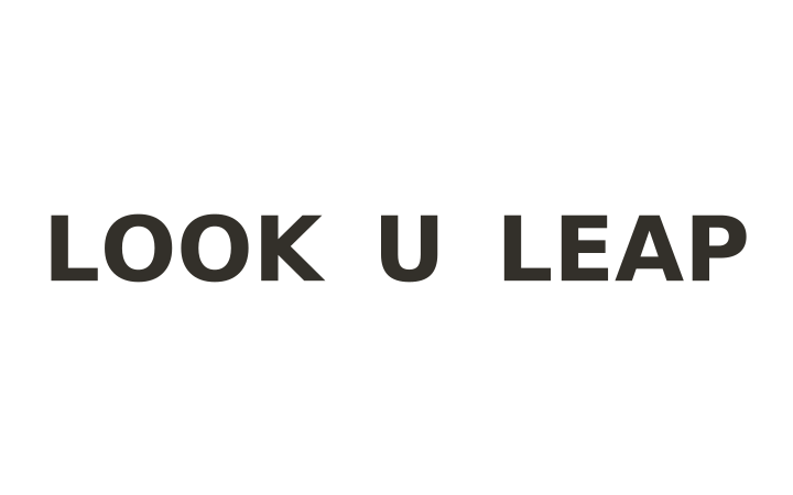Rebus puzzle: the words LOOK, U and LEAP set in a row