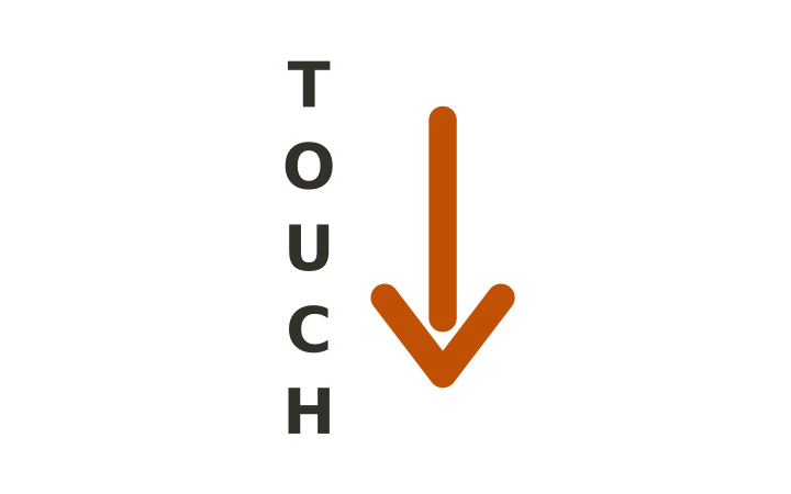 Rebus puzzle: the word TOUCH written vertically beside a large downward arrow