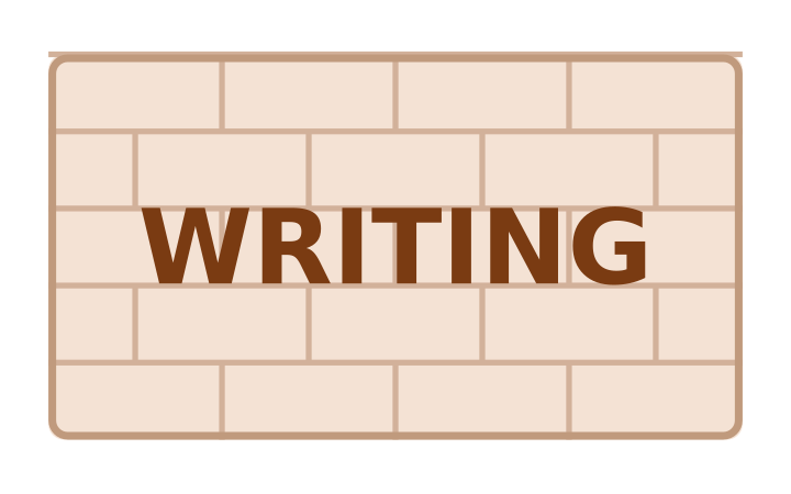Rebus puzzle: the word WRITING drawn across a brick wall