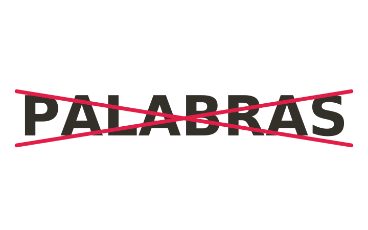 Acertijo visual: la palabra PALABRAS tachada con una gran cruz roja