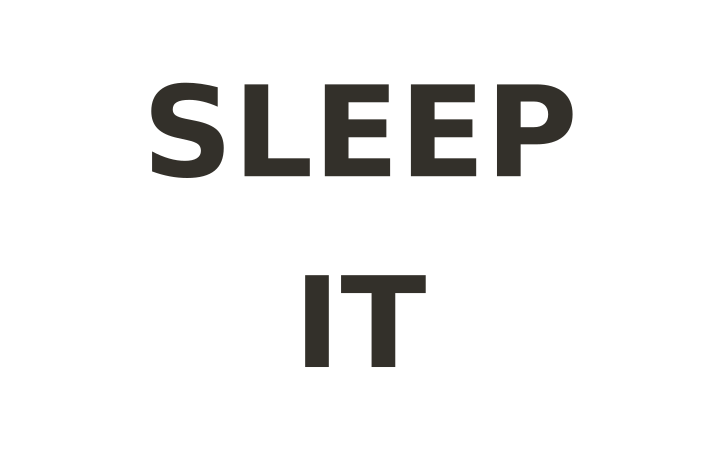Rebus puzzle with answer: the word SLEEP resting on top of the word IT