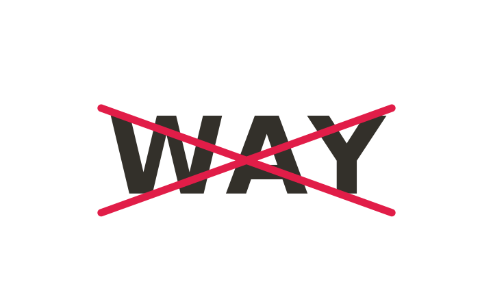 Rebus puzzle with answer: the word WAY crossed out with a large red X
