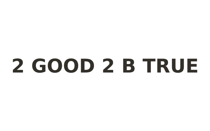 Rebus puzzle with answer: the phrase 2 GOOD 2 B TRUE written with digits and a single letter