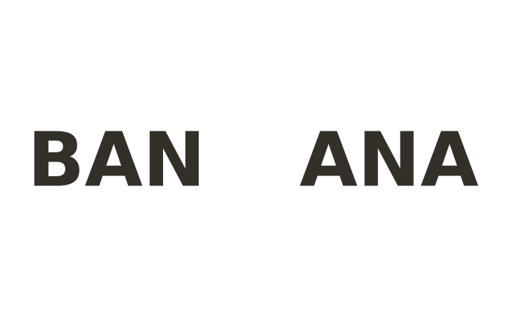 Rebus puzzle with answer: the word BANANA broken into BAN and ANA with a wide gap