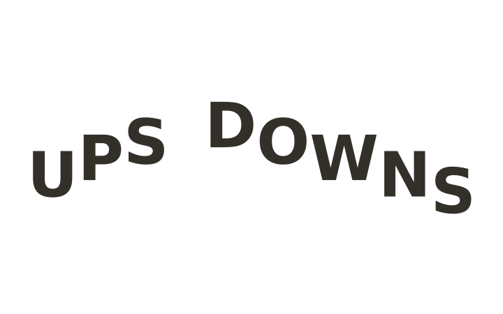 Rebus puzzle with answer: the word UPS climbing to the right and the word DOWNS sloping to the right and downward