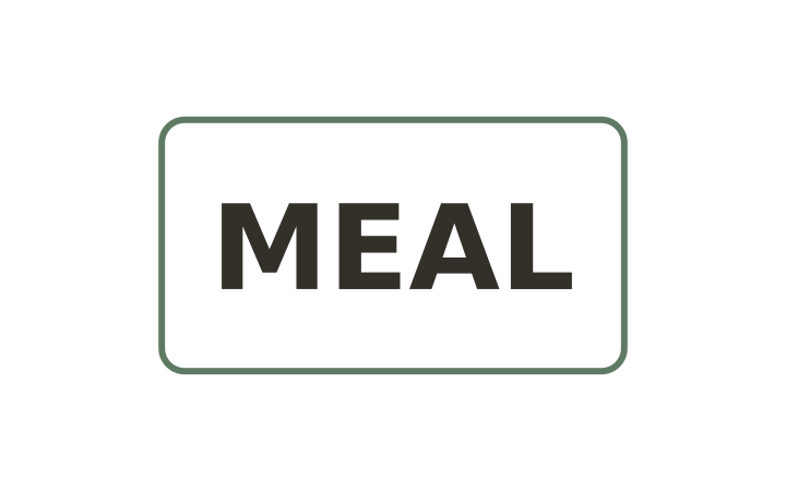 Rebus puzzle with answer: the word MEAL enclosed in a squarish box