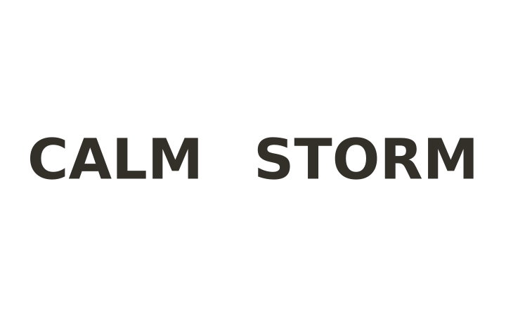 Rebus puzzle with answer: the word CALM printed to the left of the word STORM