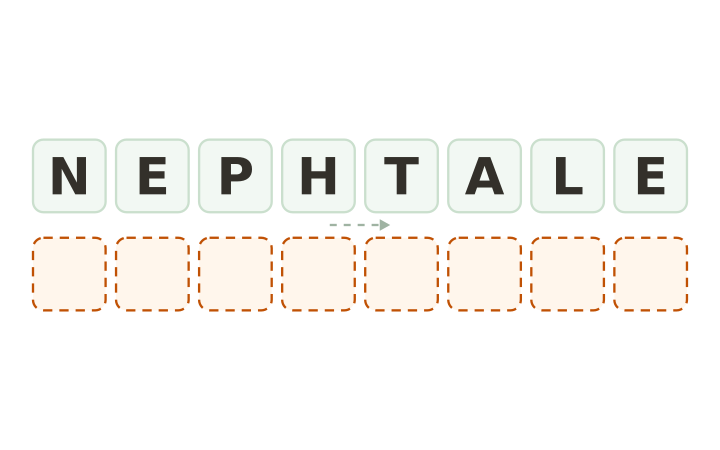 Animal word scramble: the letters N, E, P, H, T, A, L and E on eight tiles above eight empty answer boxes.