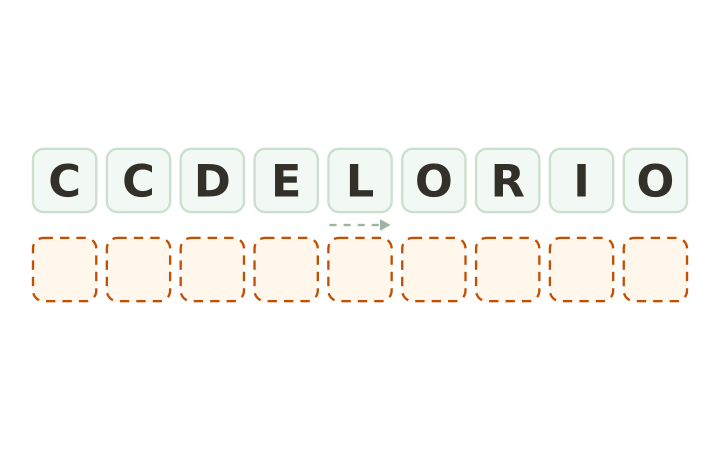 Animal word scramble: the letters C, C, D, E, L, O, R, I and O on nine tiles above nine empty answer boxes.