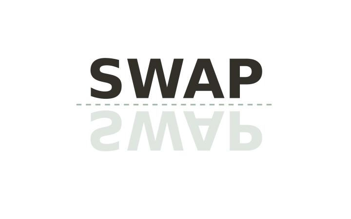 Printable brain teaser mirror word: the word SWAP printed above its faded reflection.