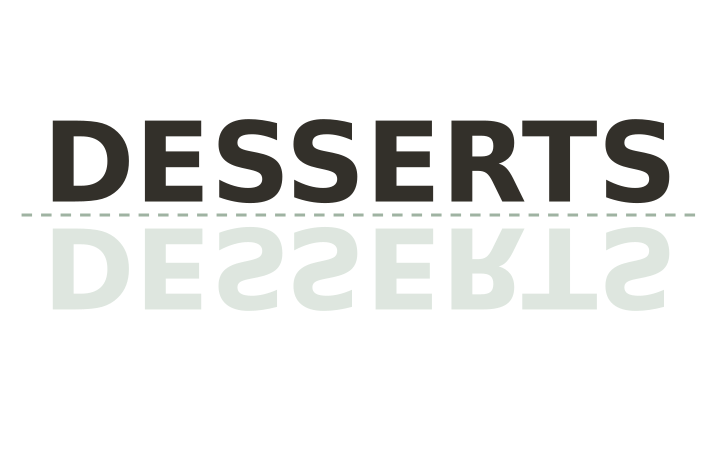 Printable brain teaser mirror word: the word DESSERTS printed above its faded reflection.