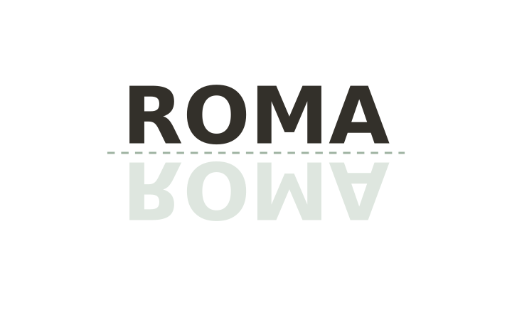 Palabra al revés imprimible: la palabra ROMA sobre su reflejo difuminado.