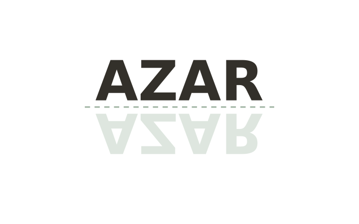 Palabra al revés imprimible: la palabra AZAR sobre su reflejo difuminado.