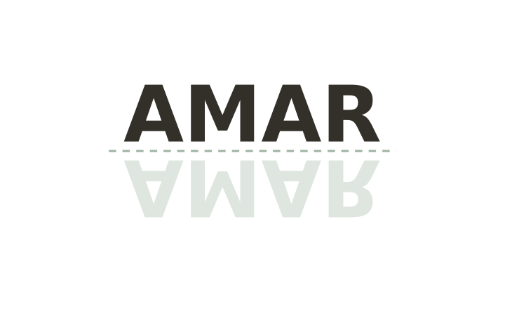 Palabra al revés imprimible: la palabra AMAR sobre su reflejo difuminado.