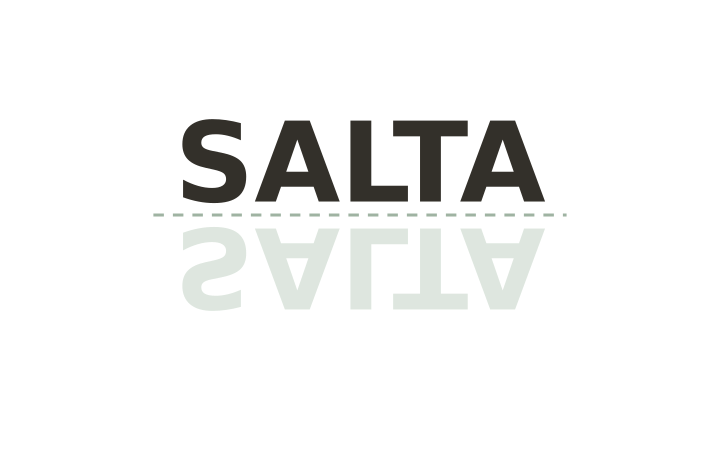 Palabra al revés imprimible: la palabra SALTA sobre su reflejo difuminado.